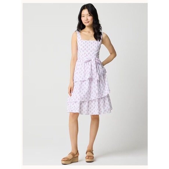 J. CREW Sleeveless Belted Tiered Midi Dress Size 4 White NEW Floral Preppy CK670 - Picture 1 of 13